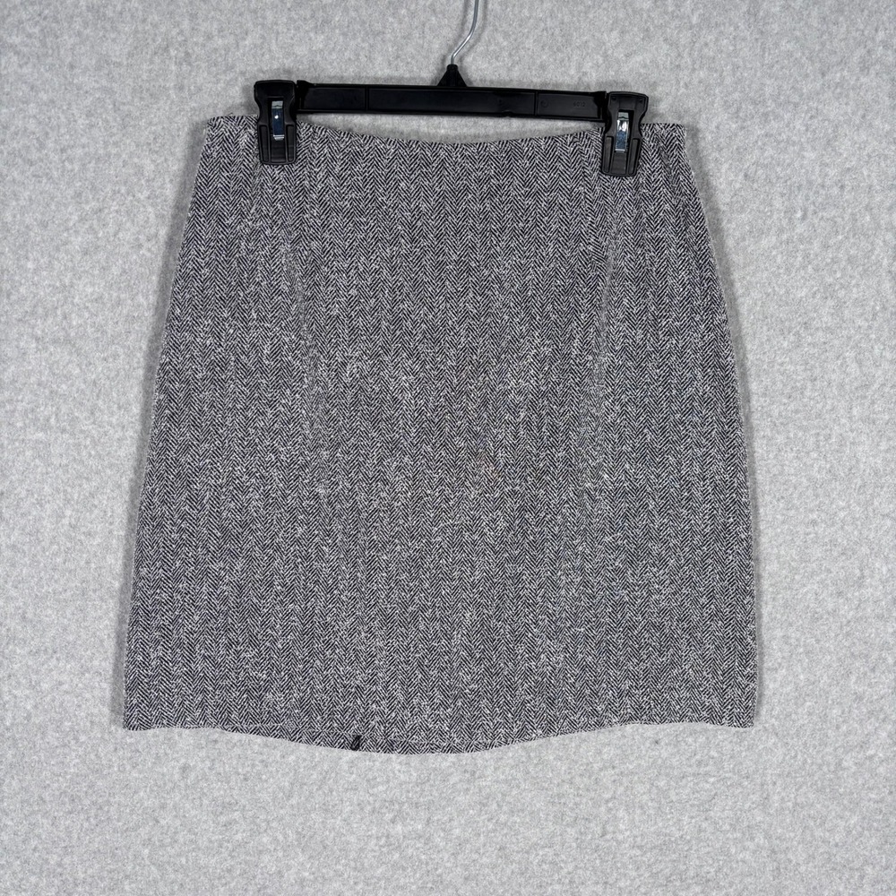 Vintage Herringbone Tweed Skirt Size 12 Black White Preppy Career Minimalist USA